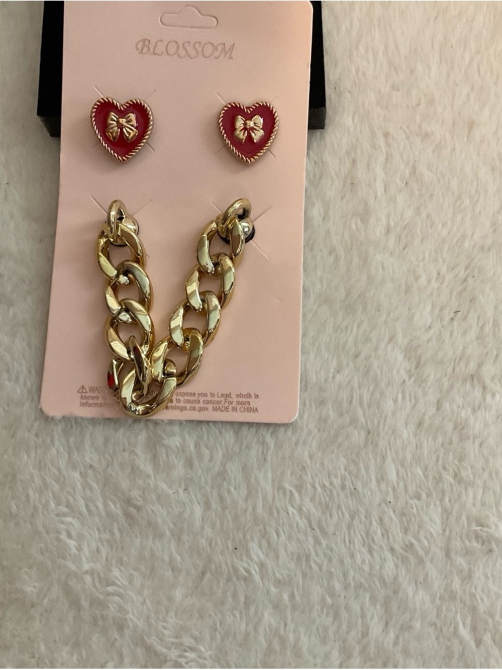 Blossom Gold Chain Necklace with Red Heart Studs